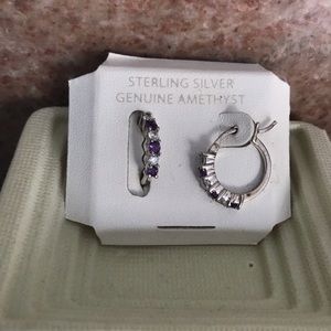 Sterling Silver Amethyst Hoop Earrings with CZ